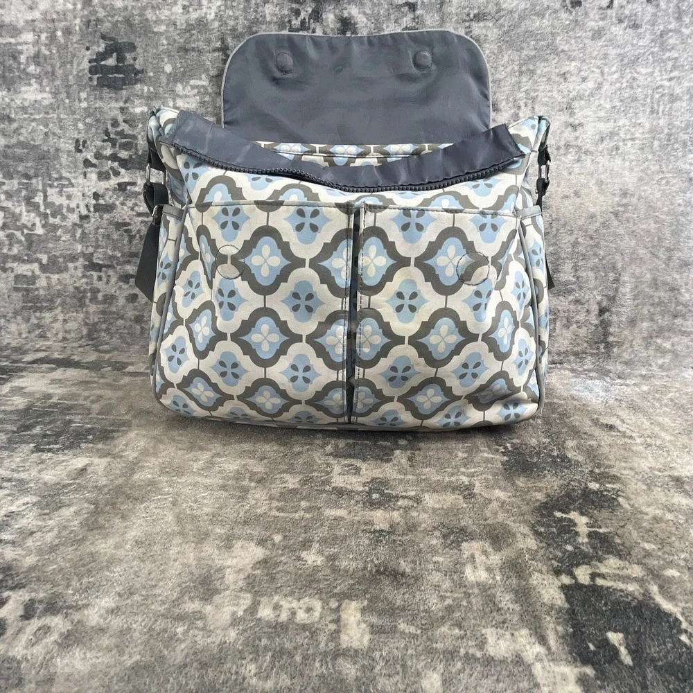 Bumble Unisex Diaper Bag Floral Trellis Gray Blue Messenger Travel Tote Bag